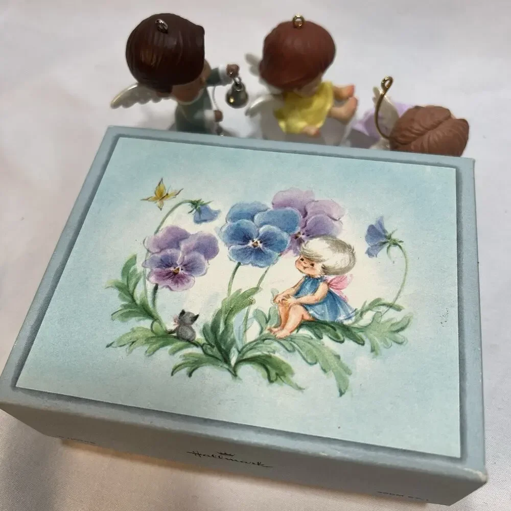 Hallmark Ornaments Lot/3 Mary's Angels Willow 2002 Bell Buttercup 1988 Iris 1991